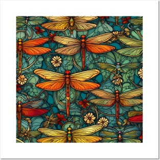 Dragonfly Summer Dragonflies In A Flower Garden Posters and Art